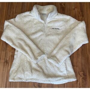 Columbia Fire Side‎ Sherpa Jacket Womens Large Cream 1/4 Zip Pocket Outdoor Hike